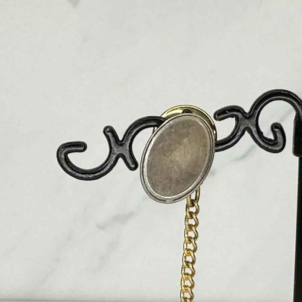 Vintage Sterling Silver Oval Lapel Tie Tack Pin